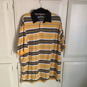 Ecko Unltd Polo Knit Y2K Navy Gold Stripe “The Foundry” Men’s Large